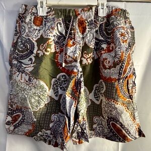 Peter Millar Paisley Swim Shorts in Olive, Orange, White